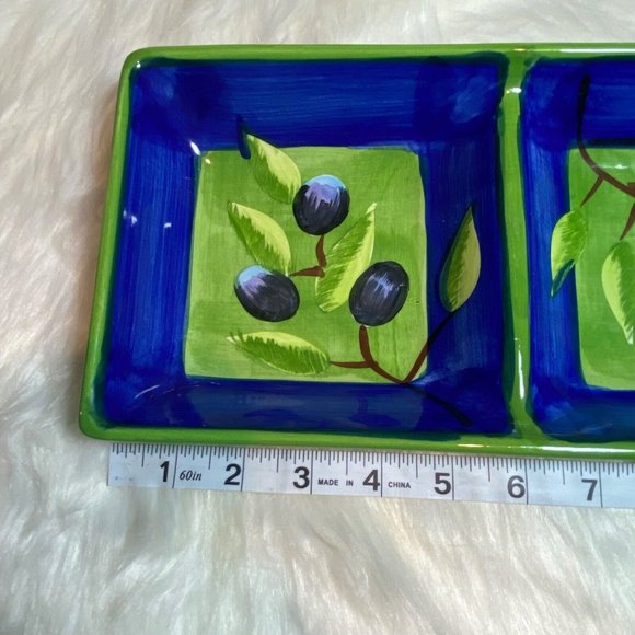 214 West Rectangle Relish Dish Stunning Green And Blue With Black Olive Ceramic - Picture 9 of 10